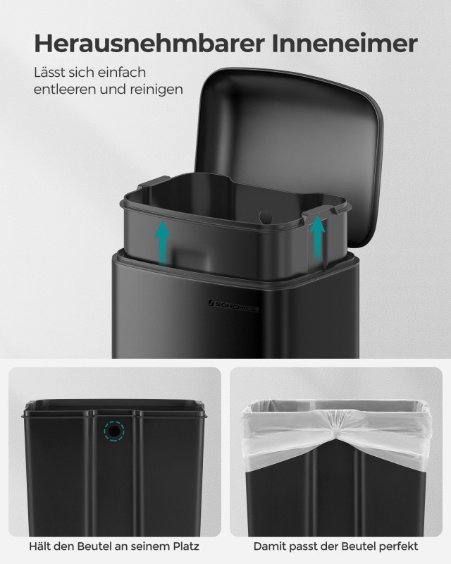 SONGMICS Κάδος Απορριμμάτων με Πεντάλ 30L, Μαύρος, 30x30x61 εκ., LT...