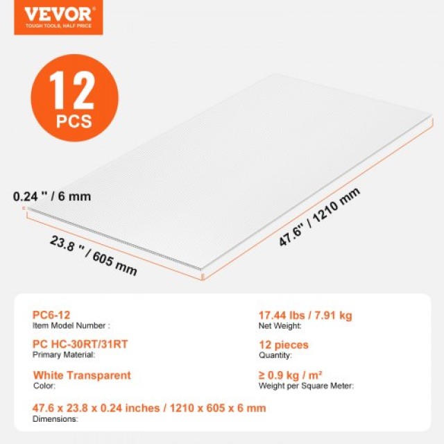 VEVOR  12 Πάνελ Θερμοκηπίου Πολυανθρακικού 2 X 4 X 0.24 Στέγης  SLWDBBSTM4FTVJS2FV0