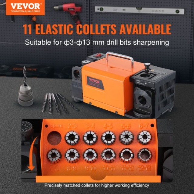 VEVOR  Ακονιστής Τρυπανιών MR-13A, 3-13mm, Ρυθμιζόμενη Γωνία 95°-135°, Φορητός με 11 Δακτυλίους, Τροχοί CBN & SDC ZTYMJ321819C2DOZEV2