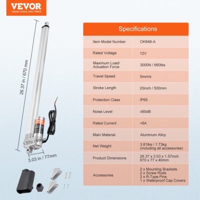 VEVOR  12V 20 IP65 Αδιάβροχος Γραμμικός Ενεργοποιητής 3000N 0.19/s  FHXXXZXQ20IN3WV1GV9