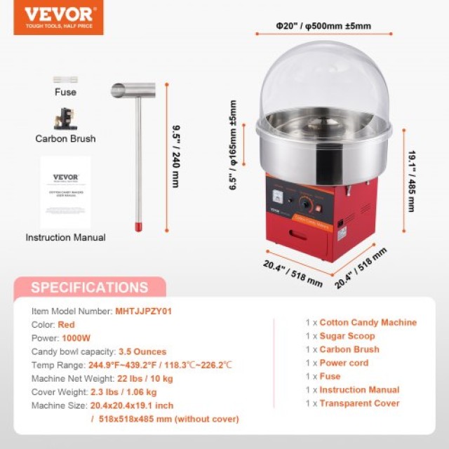 Μηχανή Μαλλιού της Γριάς VEVOR, 1000W, Κόκκινη  TSMHTJHSHGZM0MBTWV2