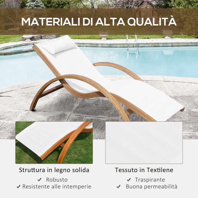 Outsunny ξαπλώστρα Relax ξαπλώστρα για κήπο από ξύλο και κρέμα Texilene 84B-032CW