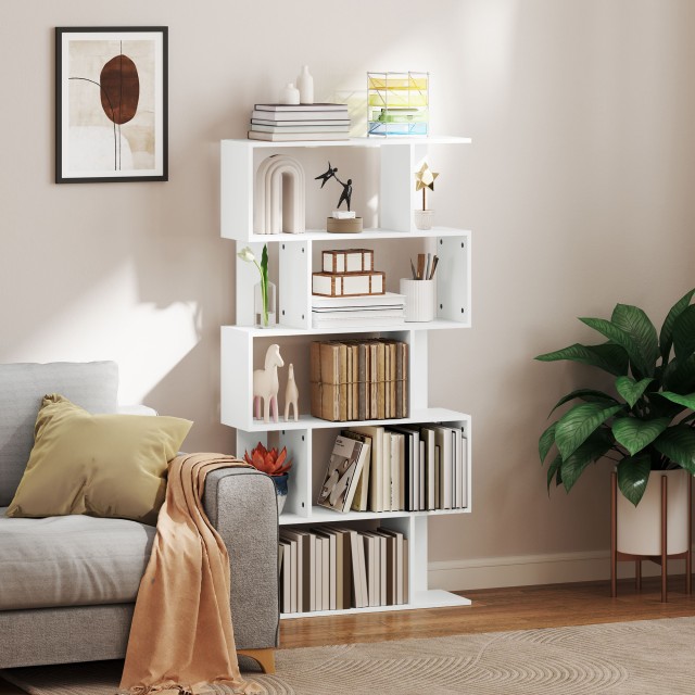 HOMCOM Λευκή Ασύμμετρη Βιβλιοθήκη 80x24x159 cm με 10 Ράφια 836-574V...