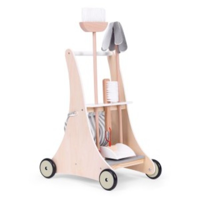 ECOTOYS Ξύλινο σετ καροτσιού καθαρισμού W10D200B
