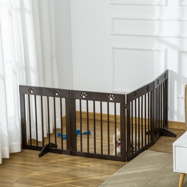PawHut Folding Small Dog Gate, σε ξύλο πεύκου, 204x30x61 cm, καφέ D06-084BN