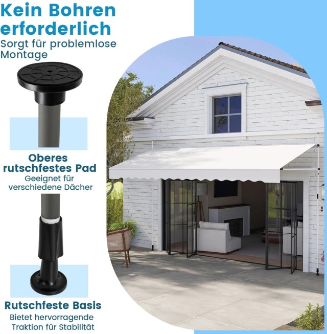 Costway Κάθετη Ρυθμιζόμενη Λευκή Τέντα Μπαλκονιού 400 cm Χωρίς Τρύπ...