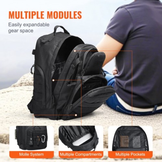 VEVOR  Στρατιωτικό Σακίδιο 40L με Molle & Σφουγγαράκι Μαύρο  ZSBBCDSHS40LC7V25V0