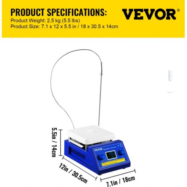 VEVOR Μαγνητικός Αναδευτήρας Θερμαινόμενης Πλάκας, 200-2000RPM, 5L, LED Οθόνη, Μέγιστη Θερμοκρασία 320°C  JRCLJBJLS220V4RXLV2