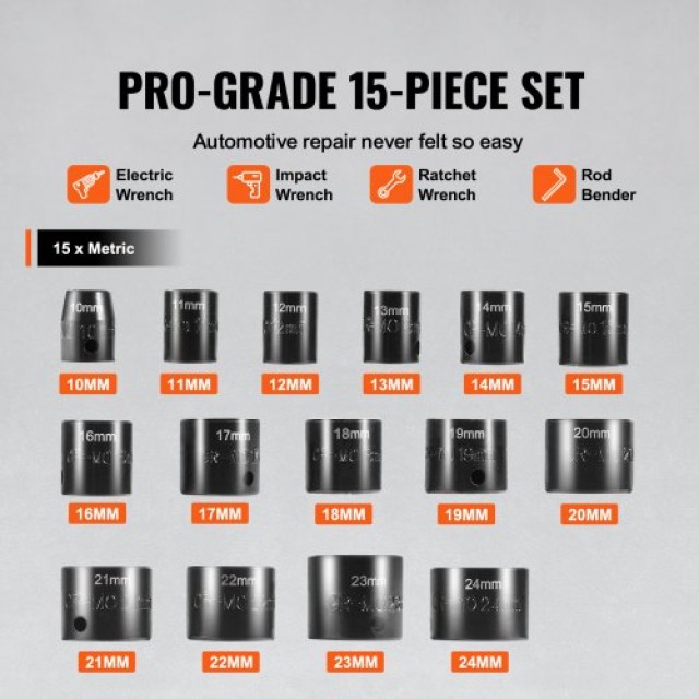 VEVOR Σετ Καρυδάκια 15τμχ 6-γωνο 3/8 10-24mm CJTTZJ1CRMO1HOFR5V0 VEVOR Σετ Καρυδάκια 15τμχ 6-γωνο 3/8 10-24mm CJTTZJ1CRMO1HOFR5V0