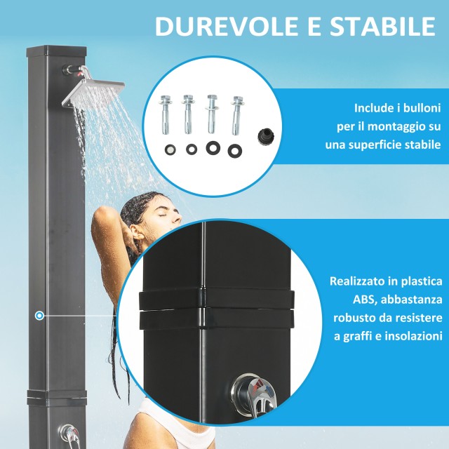 Outsunny Ηλιακό Ντους Κήπου 40L και Θερμοκρασία 60°C, Περιστρεφόμενο Ντους και Βρύση για Πόδια, Μαύρο A20-321V00BK