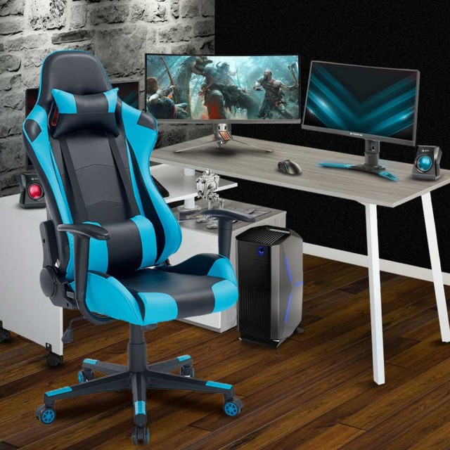 BAKAJI  Καρέκλα Πολυθρόνα Gaming Γραφείου Σπιτιού Ανακλινόμενη Περιστρεφόμενη Διευθυντική Μπλε  02830557