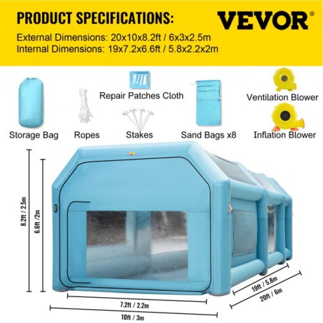 Φορητή Φουσκωτή Καμπίνα Βαφής VEVOR 20x10x8.2ft με Σύστημα Φίλτρου & 2 Φυσητήρες  CQZPNJB6M220VH7ZPV2
