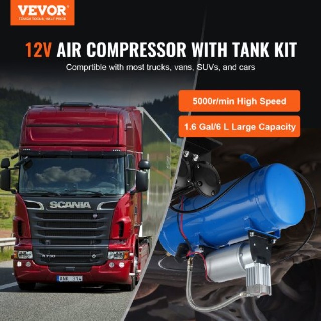Συμπιεστής Αέρα VEVOR 12V με Δοχείο 6L, 120 psi για Κόρνες & Ελαστι...