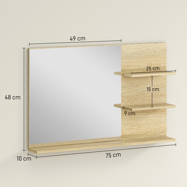 Kleankin Καθρέφτης Μπάνιου με Ράφια, 75x10x48 εκ., Ξύλο & Γυαλί 834...