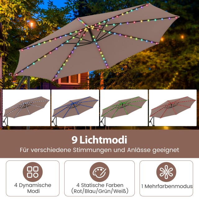 Costway Μεγάλη Ομπρέλα 300cm με LED & Ρυθμιζόμενη Κλίση σε Καφέ NP1...