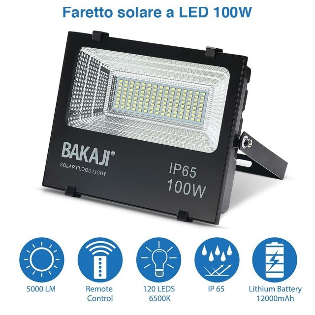 BAKAJI  Σετ 2 Fari LED 100W Ηλιακός Πάνελ Φως Εξωτερικού Χώρου Ρυθμιζόμενο 1000lm + Τηλεχειριστήριο  02834429
