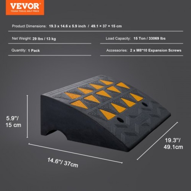 VEVOR Ράμπα Κράσπεδου από Καουτσούκ για Αυτοκίνητα – Ανύψωση 15,2 ε...