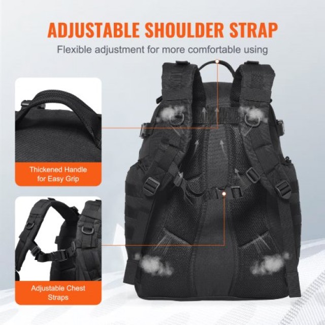 VEVOR  Στρατιωτικό Σακίδιο 40L με Molle & Σφουγγαράκι Μαύρο  ZSBBCDSHS40LC7V25V0