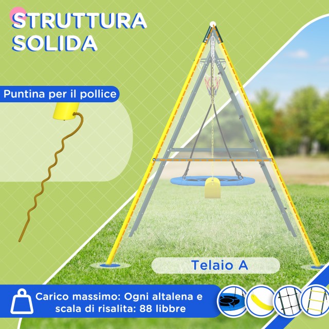 Outsunny Classic Στρογγυλό Σετ Κούνιας Κήπου, Ατσάλινες Σκάλες και Σχοινί και Καλάθι για παιδιά 3-8 ετών 344-082V00YL