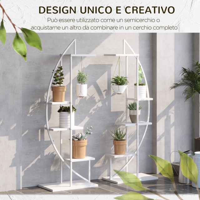 Stand λουλουδιών Outsunny 5 επιπέδων Crescent για εσωτερικούς και εξωτερικούς χώρους MDF και ατσάλι, 50x30x160cm, Λευκό 845-760V00WT