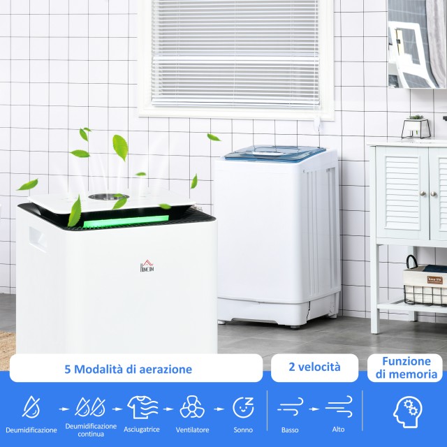Αφυγραντήρας HOMCOM 12L σε ABS με 5 λειτουργίες, 2 ταχύτητες και χρ...