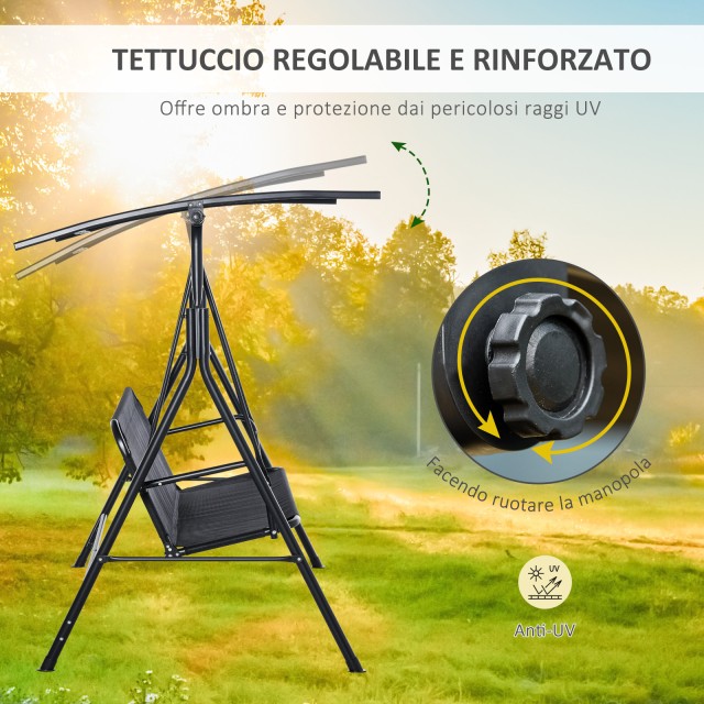 Outsunny Garden Swing Terrace 3 θέσεων με ρυθμιζόμενο κουβούκλιο, μέταλλο και μαύρο ύφασμα 172x110x155cm 84A-181BK
