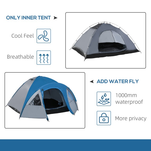 Σκηνή Camping Outsunny 4 ατόμων με τσέπες και γάντζο, από πολυεστέρ...