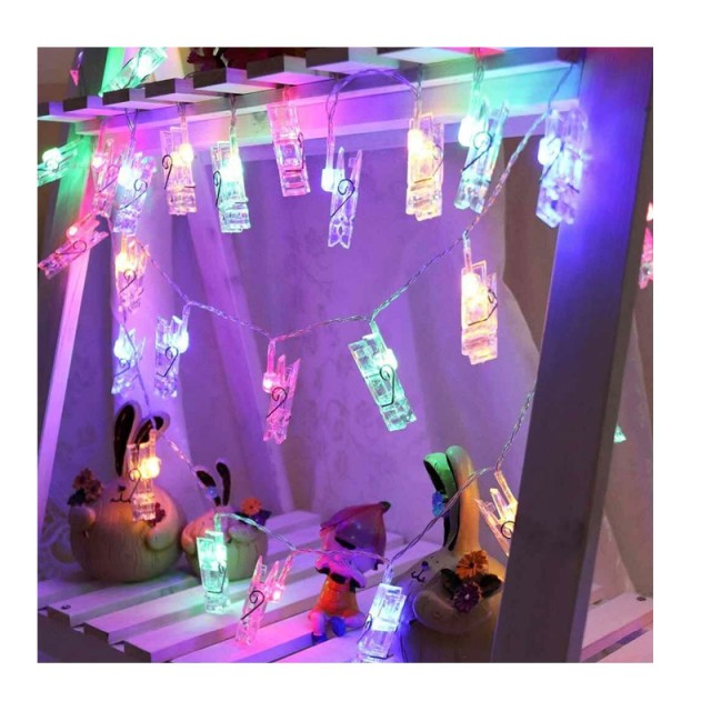 Διακοσμητική LED RGB Γιρλάντα Μπαταρίας με 16 Μανταλάκια 4.1 m Bakaji 02013046