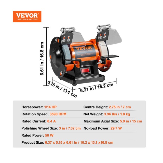 Δίδυμος Τροχός - Λειαντήρας Πάγκου 50 W VEVOR STPGJ32850RPMUEBNV2