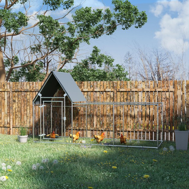PawHut Galvanized Steel Chicken Run με κάλυμμα Oxford, 302x107x172cm, Ασημί D51-272V01
