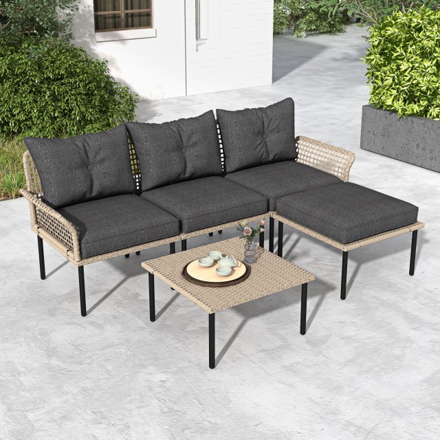 Σετ κήπου 5 τεμαχίων Rattan με 2 πλαϊνές καρέκλες, κεντρική καρέκλα και 2 σκαμπό/τραπεζάκια σαλονιού 860-306V00GY