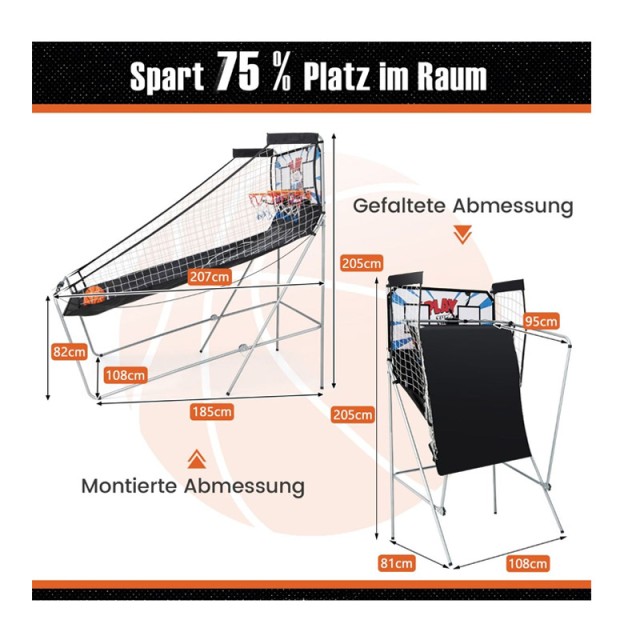 Διπλή Μπασκέτα με Βάση 207 x 108 x 205 cm Costway SP35202WH