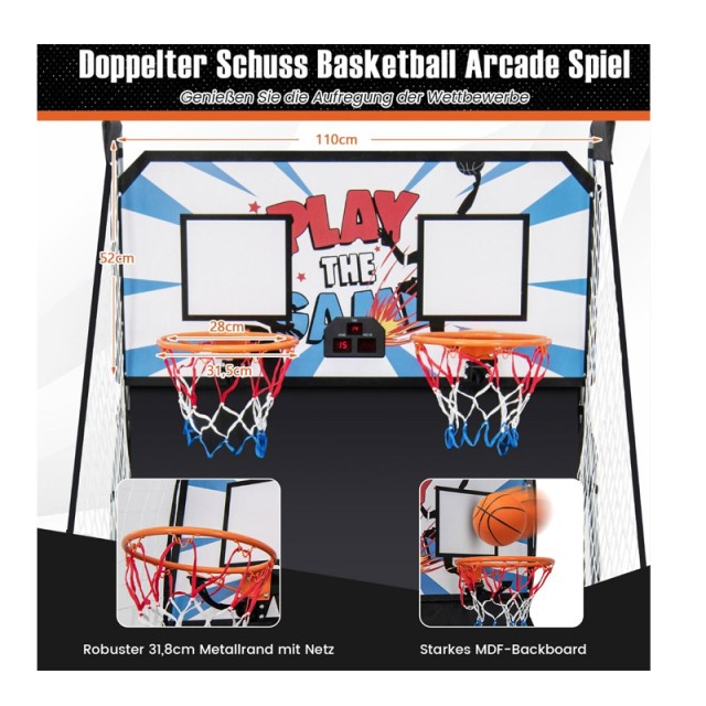 Διπλή Μπασκέτα με Βάση 207 x 108 x 205 cm Costway SP35202WH