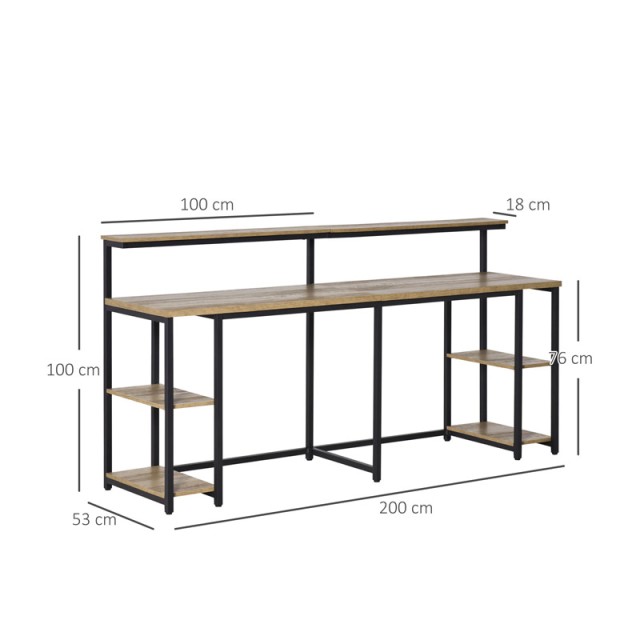 Διπλό Μεταλλικό Γραφείο με 5 Ράφια 200 x 53 x 100 cm HOMCOM 836-374