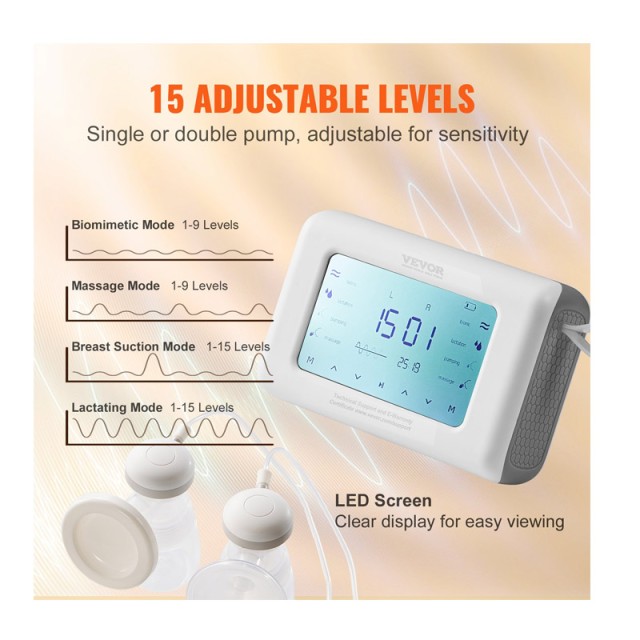 Διπλό Ηλεκτρικό Θήλαστρο με 4 Λειτουργίες και Οθόνη LED VEVOR DDXNQ...