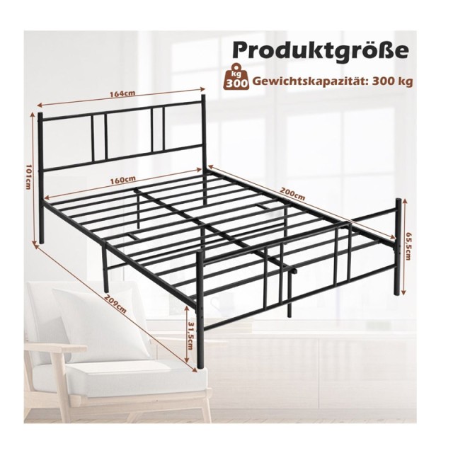 Διπλό Μεταλλικό Κρεβάτι 160 x 200 cm Costway HU10288DK
