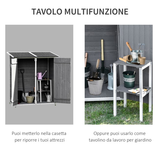 Outsunny Garden Shed Ξύλινη Εργαλειοθήκη, Διπλή Πόρτα με Κλειδαριά και Αποσπώμενο Τραπέζι, 139x75x160cm, Γκρι 845-353V01