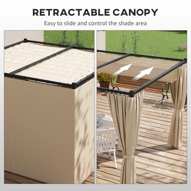 Outsunny Garden Pergola με αναδιπλούμενη οροφή και τέντες, σε μέταλλο και πολυεστέρα, 300x300x227 cm, μπεζ 84C-441V00BG
