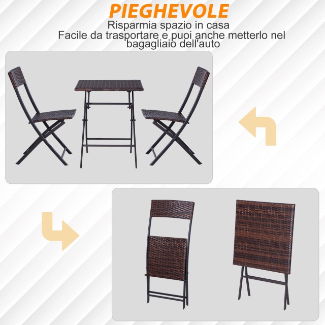 Outsunny Rattan Σετ Έπιπλα Κήπου 1 Τραπεζάκι σαλονιού και 2 Πτυσσόμενες Καρέκλες Κήπου 3τμχ Καφέ 841-176