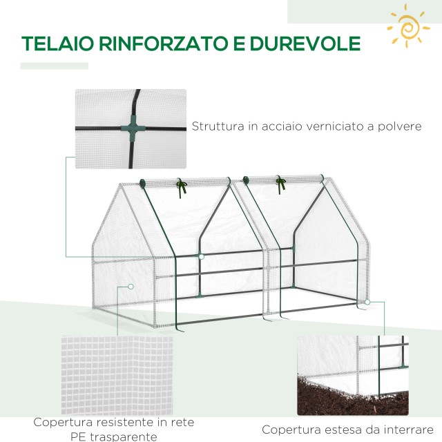Θερμοκήπιο Outsunny Garden με Ενισχυμένο κάλυμμα πολυαιθυλενίου και πλαίσιο από χάλυβα, 180x90x90cm, Λευκό 845-204V03WT