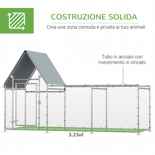 PawHut Galvanized Steel Chicken Run με κάλυμμα Oxford, 302x107x172cm, Ασημί D51-272V01