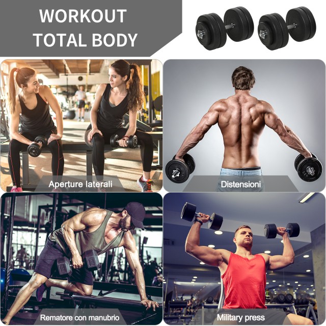 HOMCOM Set Dumbbells Gym 50kg Ρυθμιζόμενο κιτ Βαρών Bodybuilding με 12 Λαστιχένια Δίσκους Μαύρο B1-0127