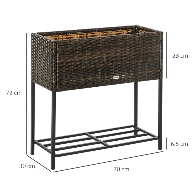 Outsunny Wicker Effect Planter με καφέ ράφι (70cm x 30cm x 72cm) 86...