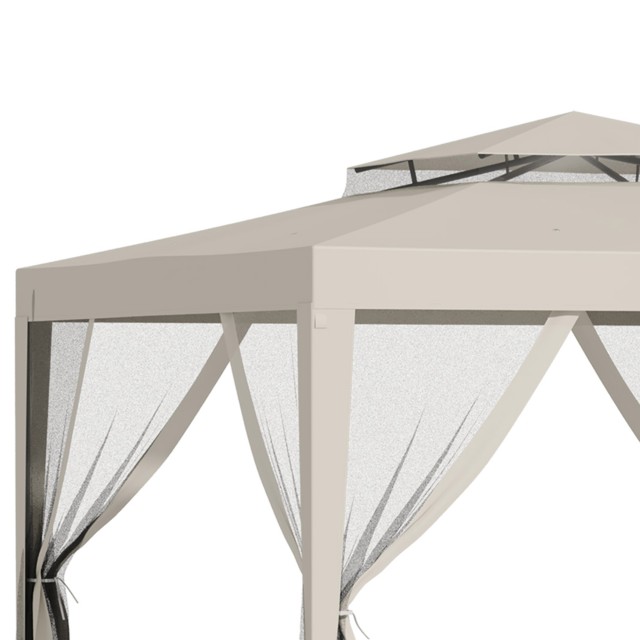 Outsunny Garden Gazebo 3x3m με κουνουπιέρα, διπλή οροφή και μεταλλικό σκελετό, μπεζ 84C-195V01BG