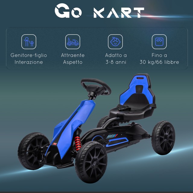 HOMCOM Pedal Go Kart για παιδιά 3-8 ετών με ρυθμιζόμενο κάθισμα και τροχούς EVA, 100x58x58,5 cm, μπλε 370-286V00BU