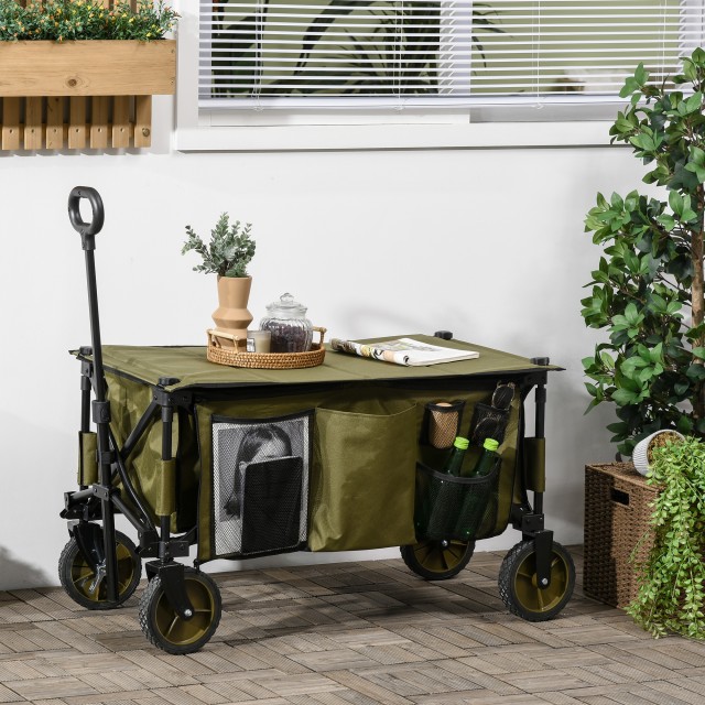 Outsunny 125L Πτυσσόμενο καρότσι κήπου με χερούλι και 5 τσάντες, 108x55x93 cm, πράσινο 845-853V00GN