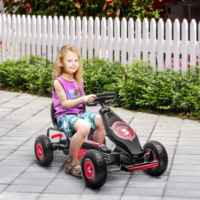 HOMCOM Pedal Go Kart για παιδιά από 5-12 ετών με ρυθμιζόμενο κάθισμα και φουσκωτούς τροχούς, κόκκινο 370-256V00RD