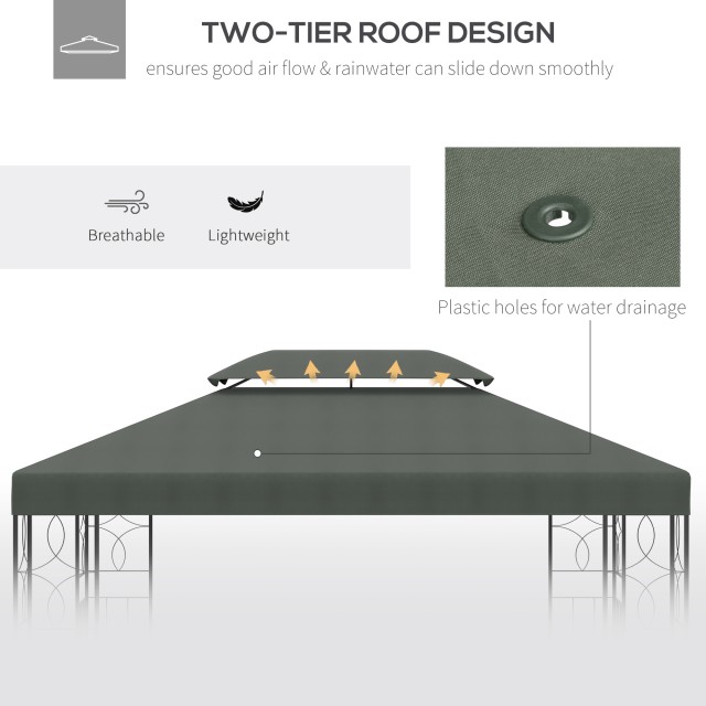Outsunny 4x3m 2-Tier Polyester Gazebo κάλυμμα με ιμάντες και 10 οπές αποστράγγισης, σκούρο γκρι 84C-102CG