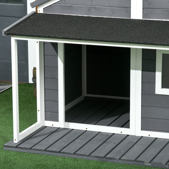 PawHut Outdoor Dog Kennel με Βεράντα, Παράθυρο και Αδιάβροχη Οροφή, 124x112x105cm, Γκρι D02-100V01GY