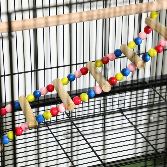 PawHut Steel Bird Cage with Perches, Toys, Food Contains and Tray, 79x49x133 cm, Μαύρο D10-090V00BK